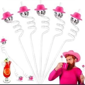 NEW 8 (2x4 PACK) DISCO RODEO SWIZZLE STRAWS PINK COWBOY HATS